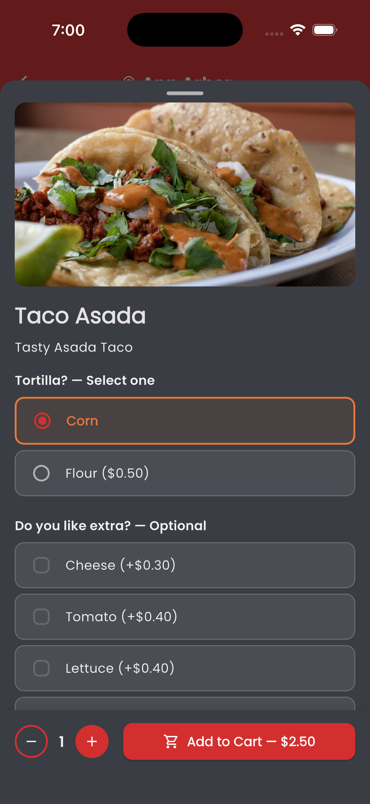 Step 2 Item Selection screen