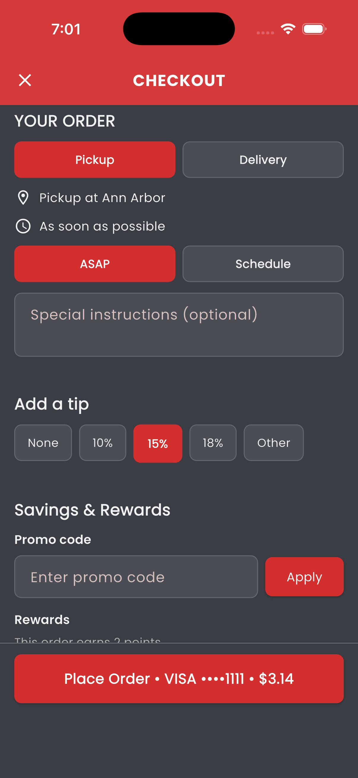 Step 4 Checkout Fulfillment Option screen