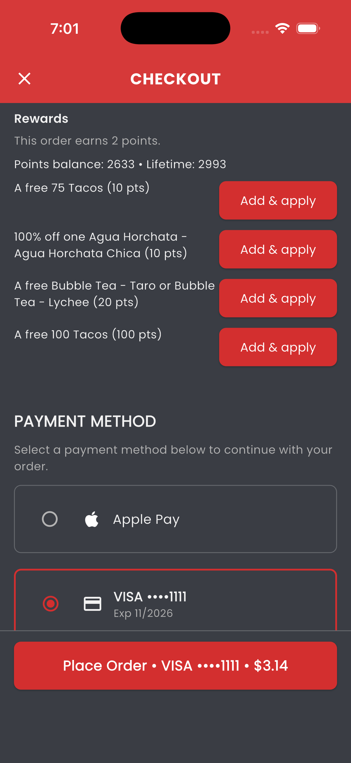 Step 5 Checkout Payment Method screen