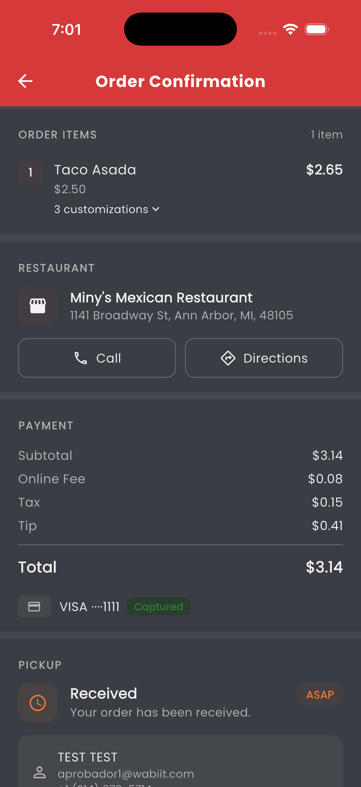 Step 6 Order Confirmation screen